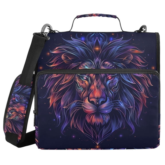 3 Ring Zipper Binder with Shoulder Strap Waterproof Trapper Keeper 2 Inch D-Ring 500 Sheets Capacity Colorful Lion Head