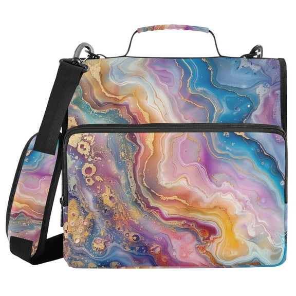 3 Ring Zipper Binder with Shoulder Strap Waterproof Trapper Keeper 1.5 Inch D-Ring 500 Sheets Capacity Colorful Marble
