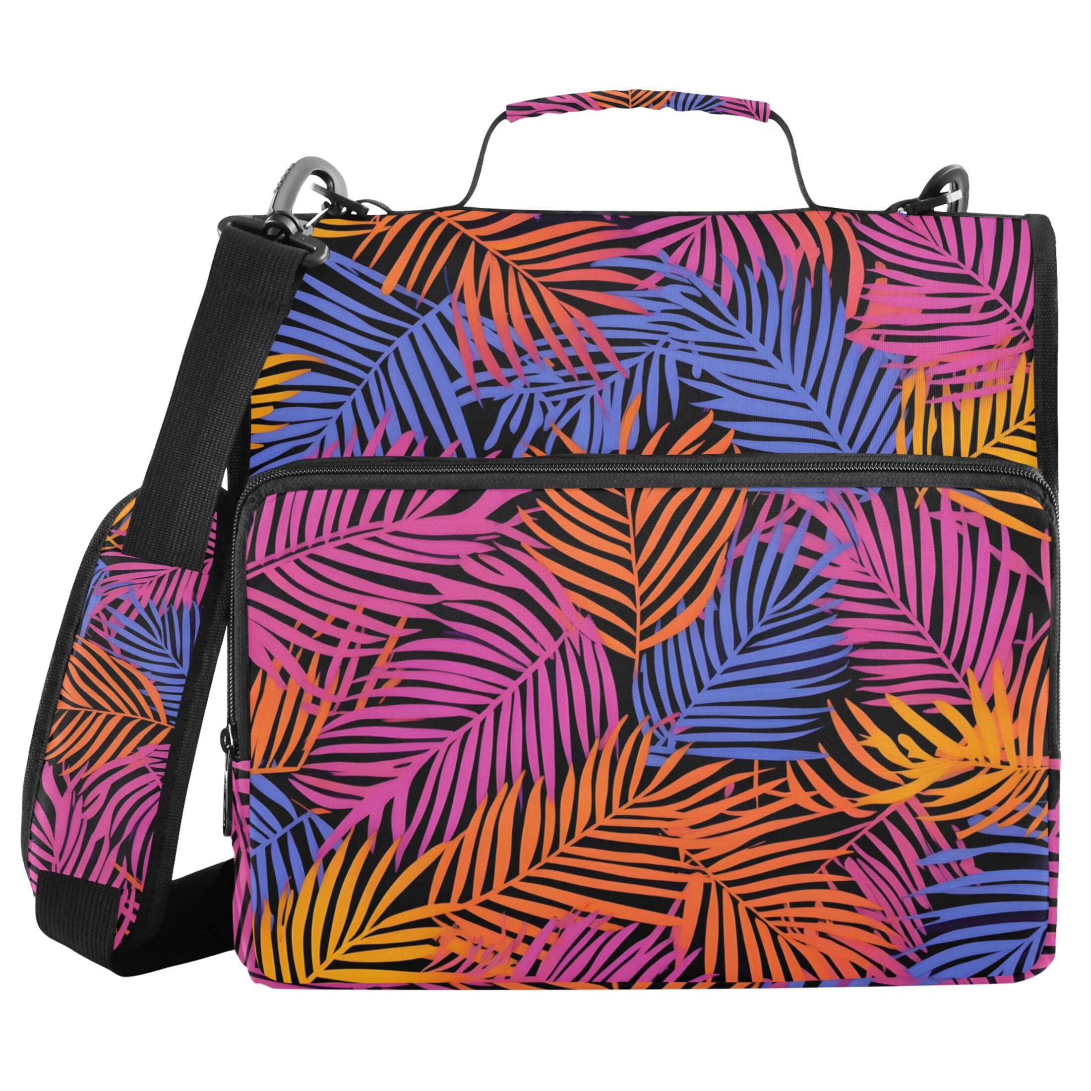 3 Ring Zipper Binder with Shoulder Strap Waterproof Trapper Keeper 2 Inch D-Ring 500 Sheets Capacity Colorful Palm Leaf