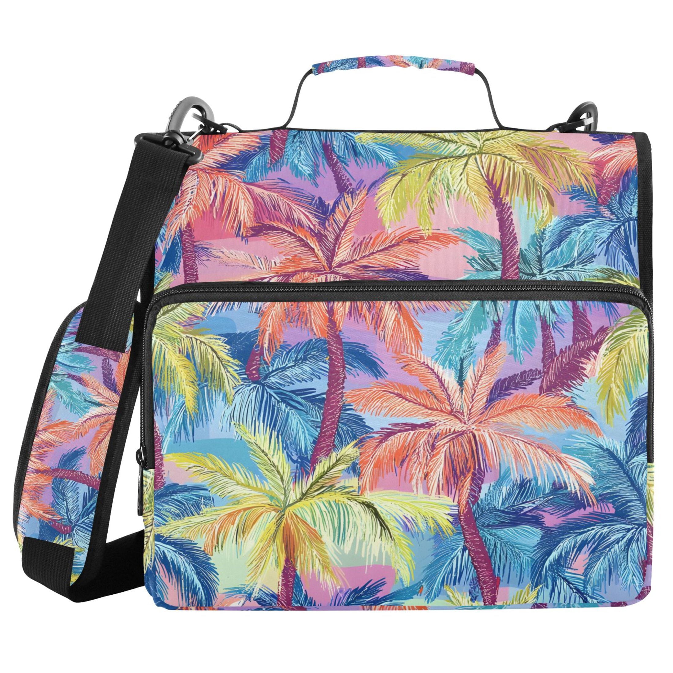 3 Ring Zipper Binder with Shoulder Strap Waterproof Trapper Keeper 2 Inch D-Ring 500 Sheets Capacity Colorful Palm Tree