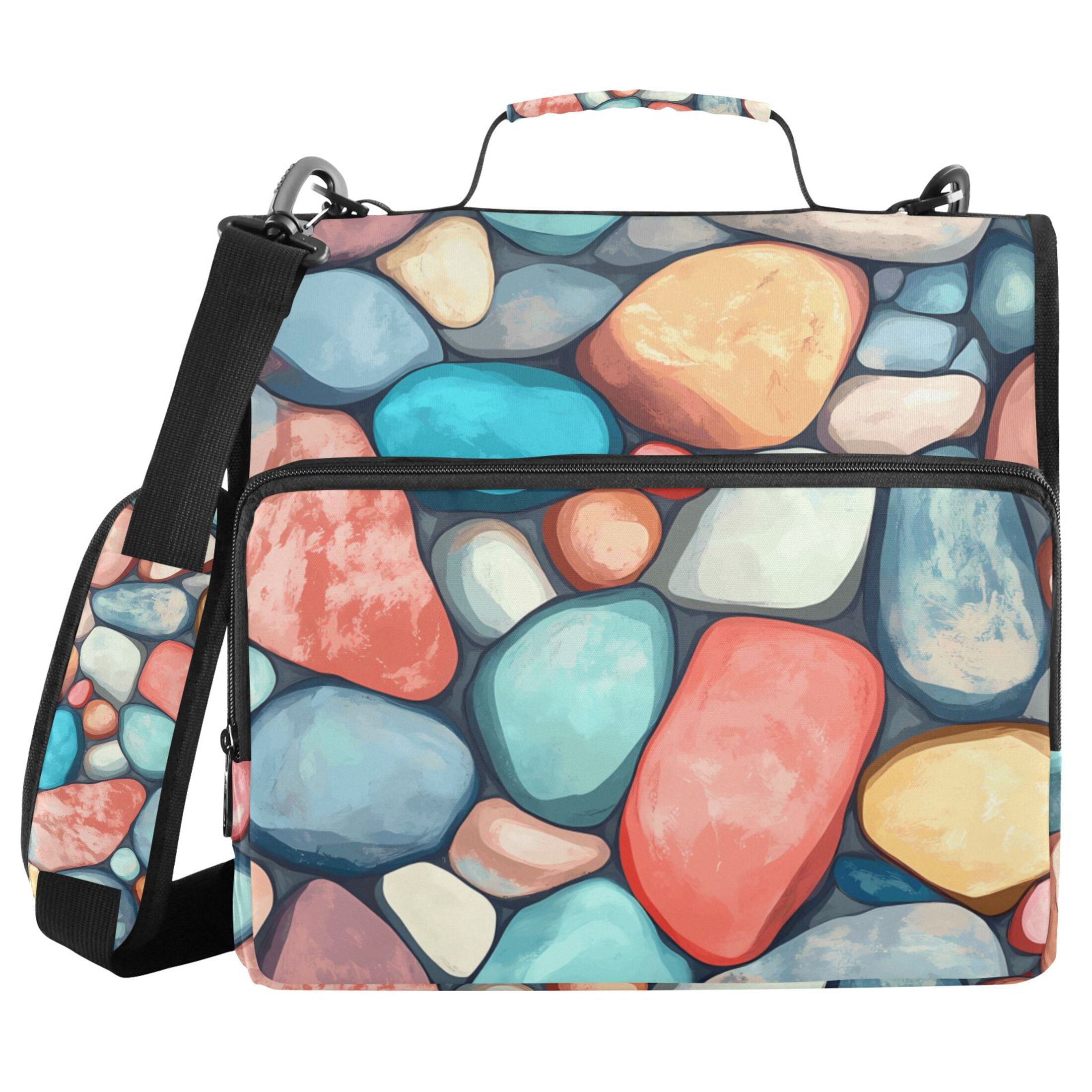 3 Ring Zipper Binder with Shoulder Strap Waterproof Trapper Keeper 2 Inch D-Ring 500 Sheets Capacity Colorful Small Stones