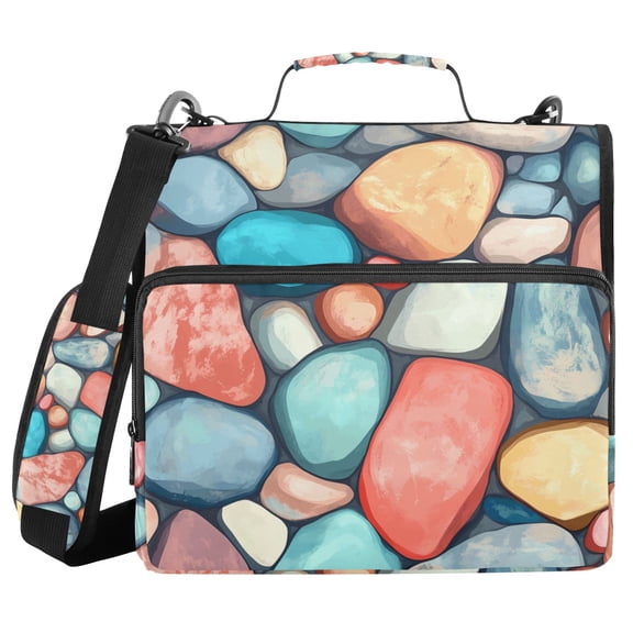 3 Ring Zipper Binder with Shoulder Strap Waterproof Trapper Keeper 2 Inch D-Ring 500 Sheets Capacity Colorful Small Stones