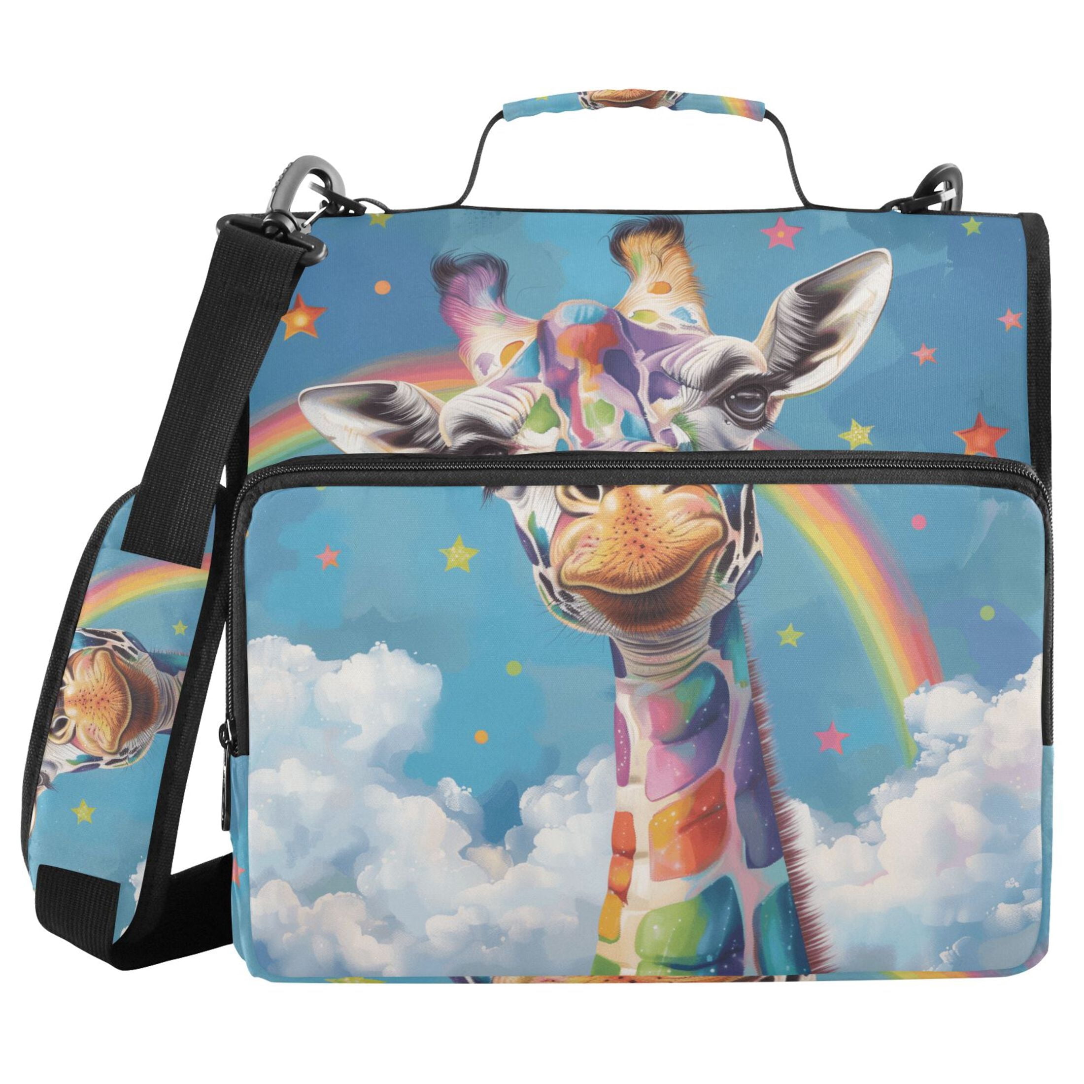 3 Ring Zipper Binder with Shoulder Strap Waterproof Trapper Keeper 2 Inch D-Ring 500 Sheets Capacity Colorful Spots Giraffe and Rainbow