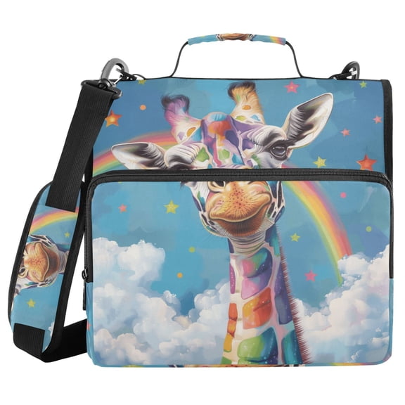 3 Ring Zipper Binder with Shoulder Strap Waterproof Trapper Keeper 2 Inch D-Ring 500 Sheets Capacity Colorful Spots Giraffe and Rainbow