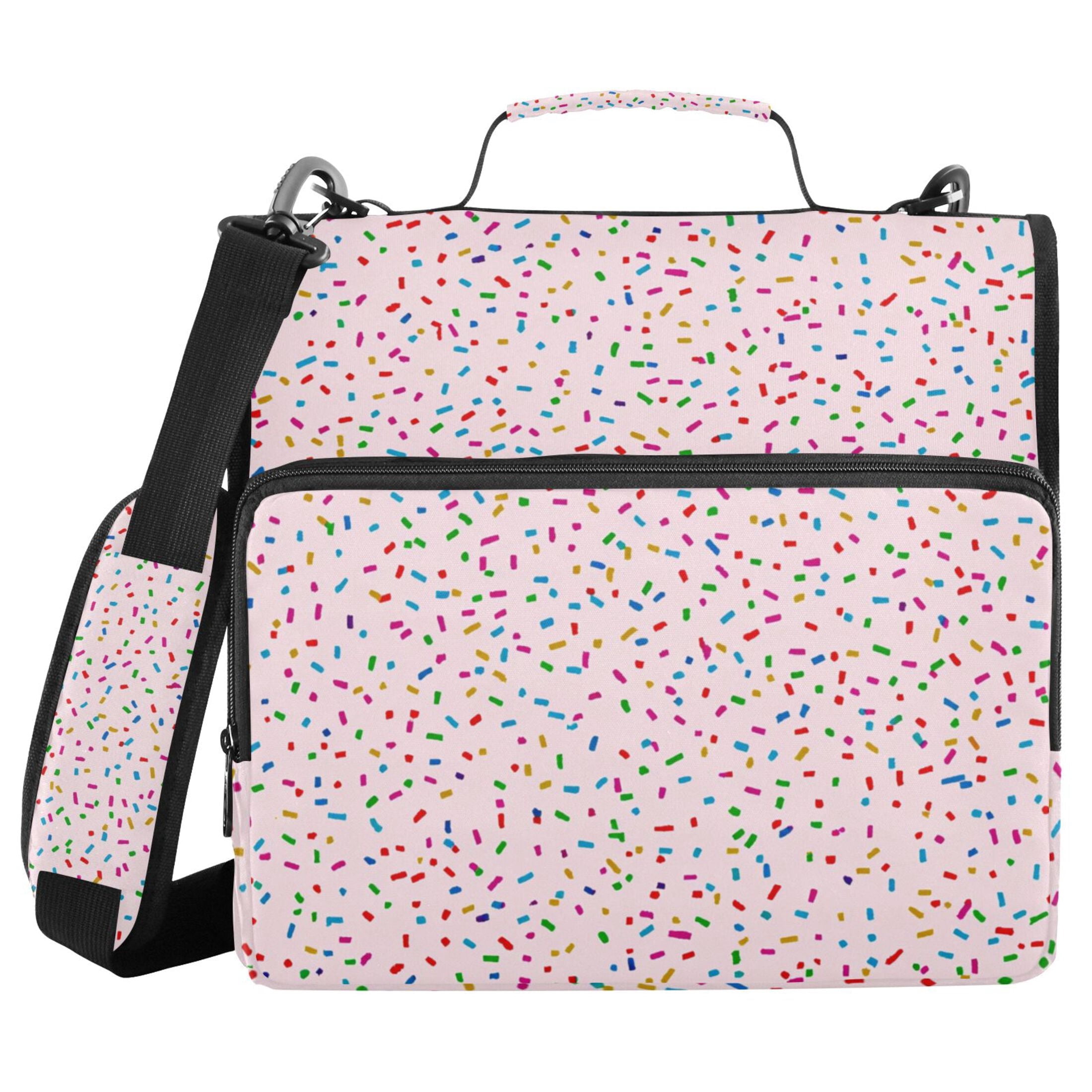3 Ring Zipper Binder with Shoulder Strap Waterproof Trapper Keeper 2 Inch D-Ring 500 Sheets Capacity Colorful Sprinkles