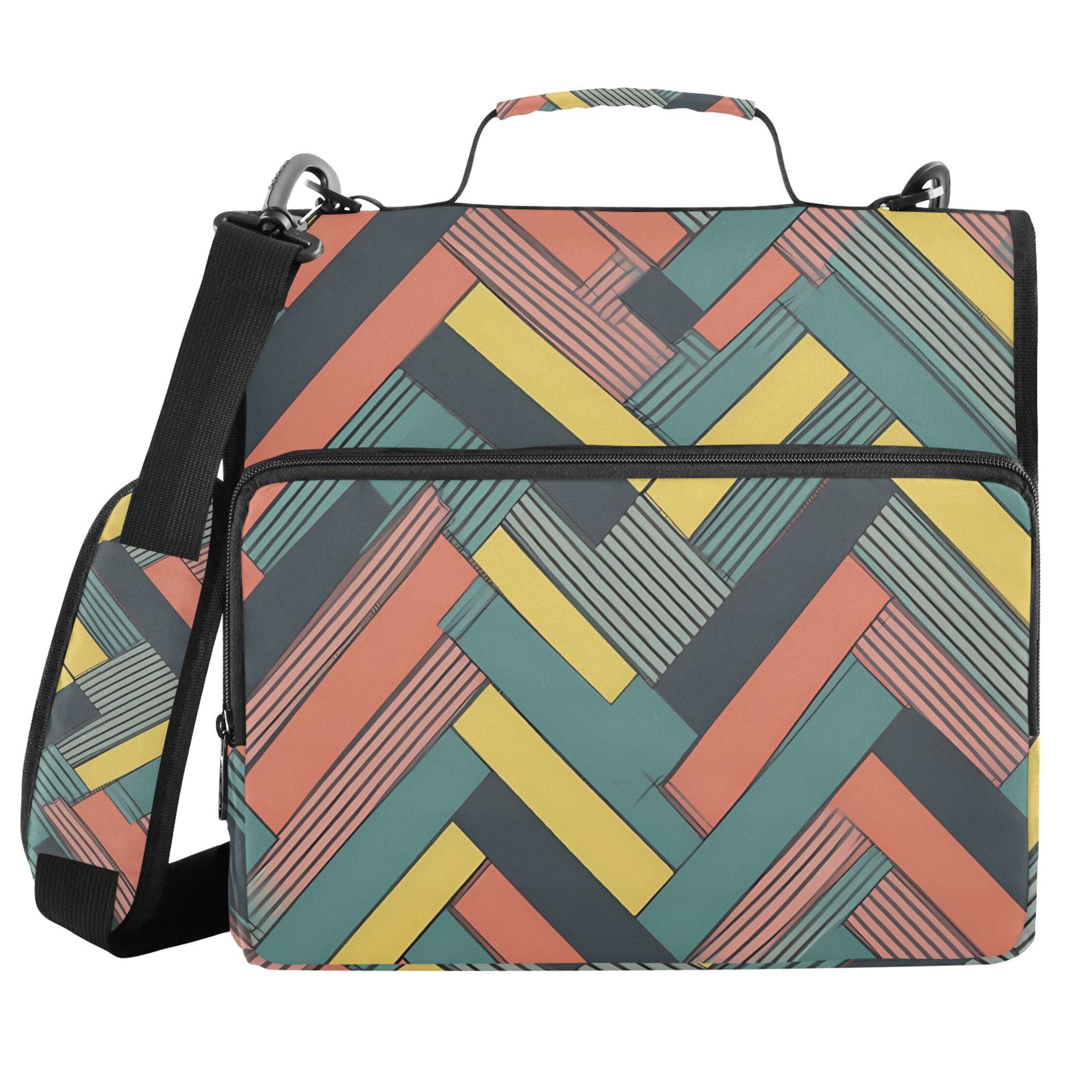 3 Ring Zipper Binder with Shoulder Strap Waterproof Trapper Keeper 2 Inch D-Ring 500 Sheets Capacity Colorful Strip