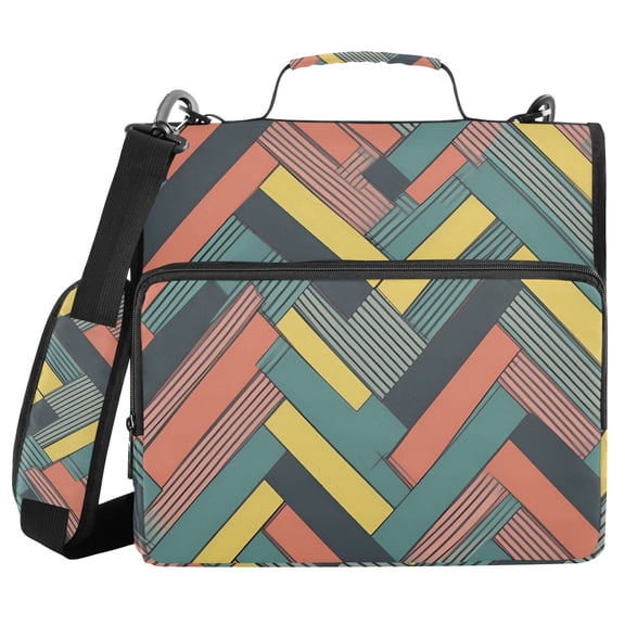 3 Ring Zipper Binder with Shoulder Strap Waterproof Trapper Keeper 2 Inch D-Ring 500 Sheets Capacity Colorful Strip
