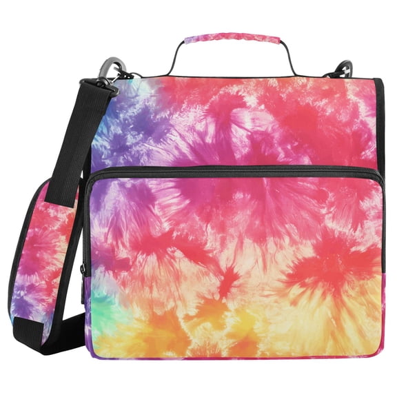 3 Ring Zipper Binder with Shoulder Strap Waterproof Trapper Keeper 2 Inch D-Ring 500 Sheets Capacity Colorful Tie Dye