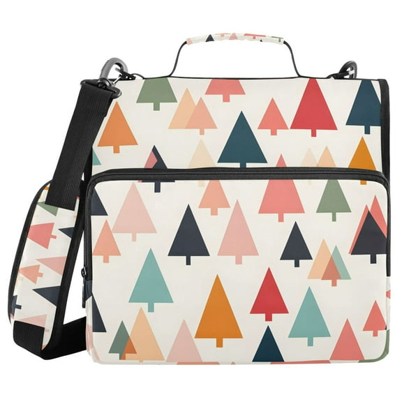 3 Ring Zipper Binder with Shoulder Strap Waterproof Trapper Keeper 1.5 Inch D-Ring 500 Sheets Capacity Colorful Triangular Tree