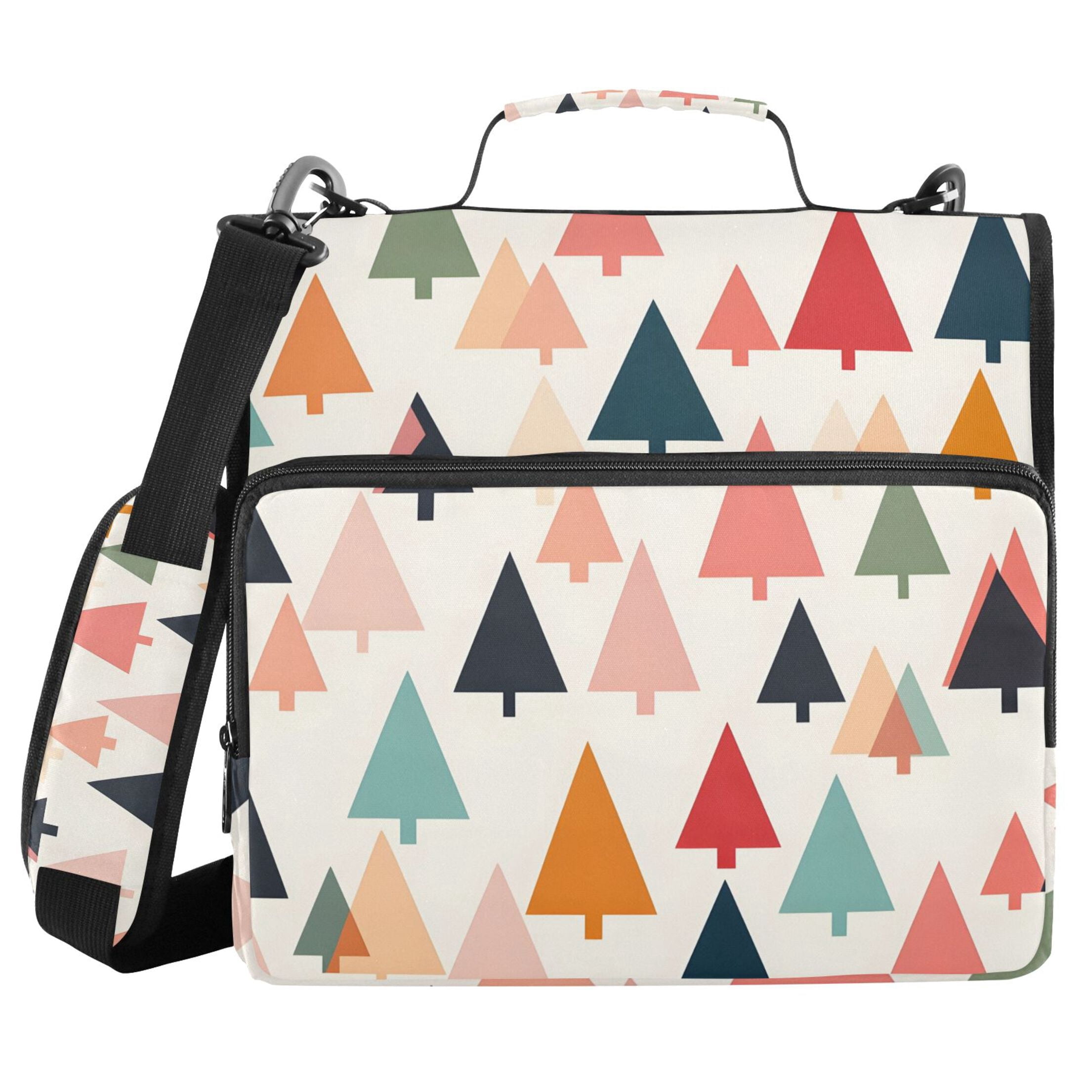 3 Ring Zipper Binder with Shoulder Strap Waterproof Trapper Keeper 2 Inch D-Ring 500 Sheets Capacity Colorful Triangular Tree