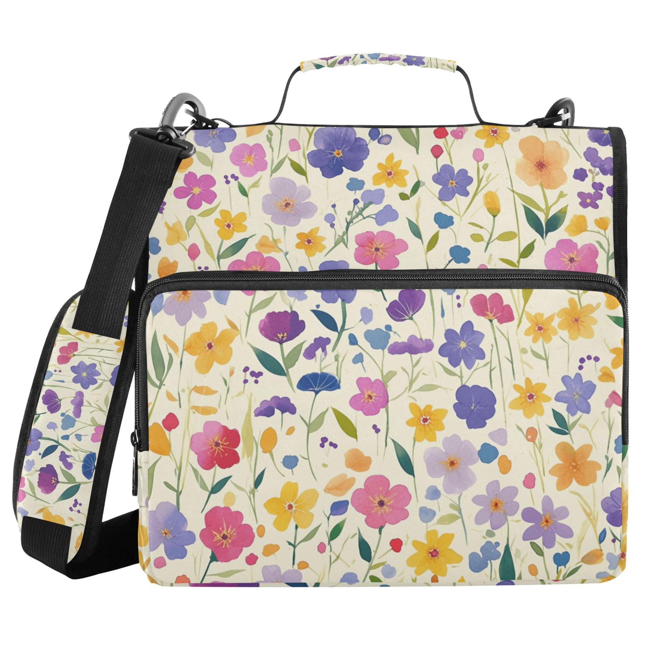 3 Ring Zipper Binder with Shoulder Strap Waterproof Trapper Keeper 2 Inch D-Ring 500 Sheets Capacity Colorful Watercolor Floral