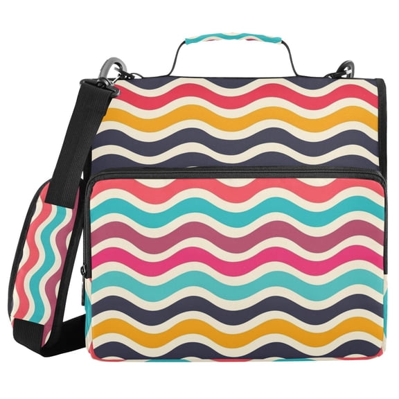 3 Ring Zipper Binder with Shoulder Strap Waterproof Trapper Keeper 1.5 Inch D-Ring 500 Sheets Capacity Colorful Wavy Line