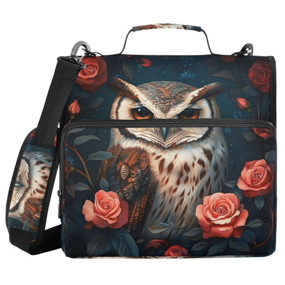 3 Ring Zipper Binder with Shoulder Strap Waterproof Trapper Keeper 1.5 Inch D-Ring 500 Sheets Capacity Cool Owl with Rose