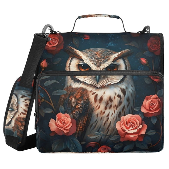3 Ring Zipper Binder with Shoulder Strap Waterproof Trapper Keeper 2 Inch D-Ring 500 Sheets Capacity Cool Owl with Rose