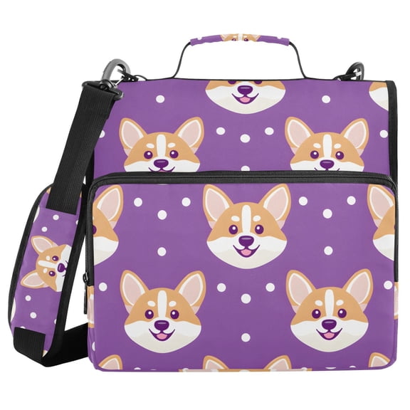 3 Ring Zipper Binder with Shoulder Strap Waterproof Trapper Keeper 2 Inch D-Ring 500 Sheets Capacity Corgi Dog Faces