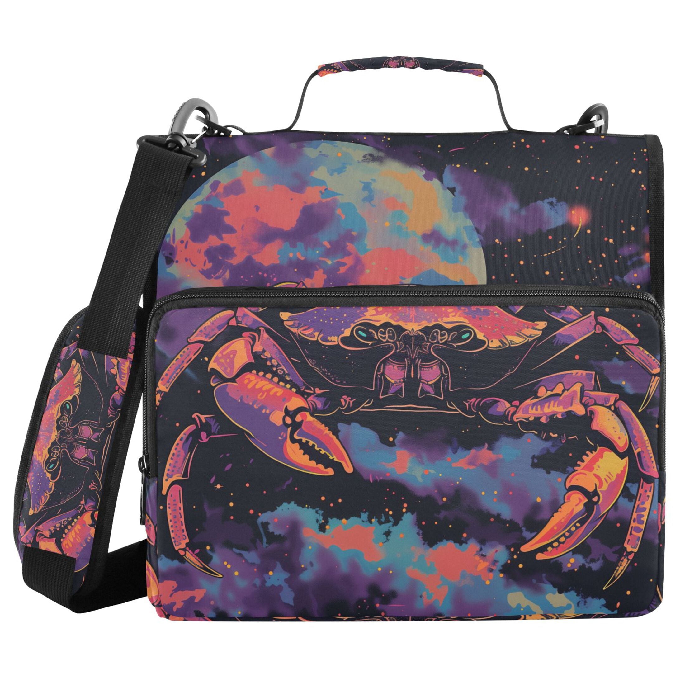 3 Ring Zipper Binder with Shoulder Strap Waterproof Trapper Keeper 2 Inch D-Ring 500 Sheets Capacity Crab in Space