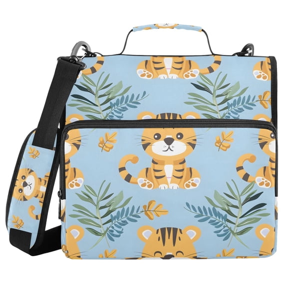 3 Ring Zipper Binder with Shoulder Strap Waterproof Trapper Keeper 2 Inch D-Ring 500 Sheets Capacity Cute Baby Tigers and Leaf