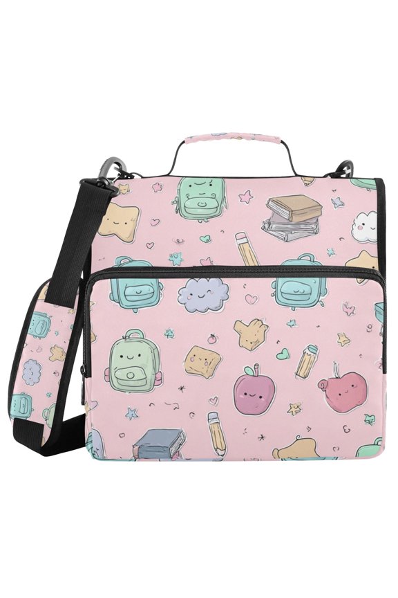 3 Ring Zipper Binder with Shoulder Strap Waterproof Trapper Keeper 2 Inch D-Ring 500 Sheets Capacity Cute Backpack Pencil Star Apple