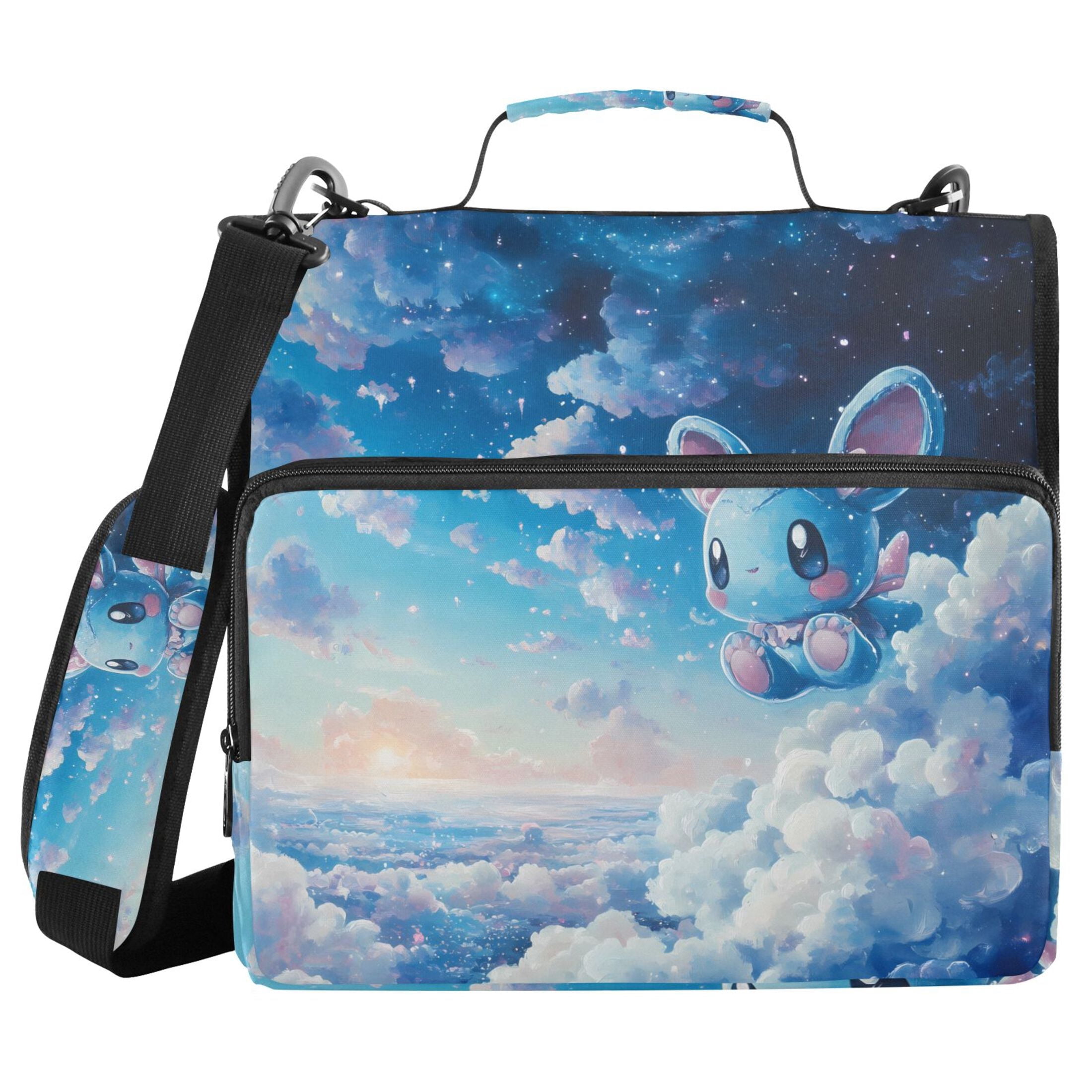 3 Ring Zipper Binder with Shoulder Strap Waterproof Trapper Keeper 2 Inch D-Ring 500 Sheets Capacity Cute Blue Mouse in Sky