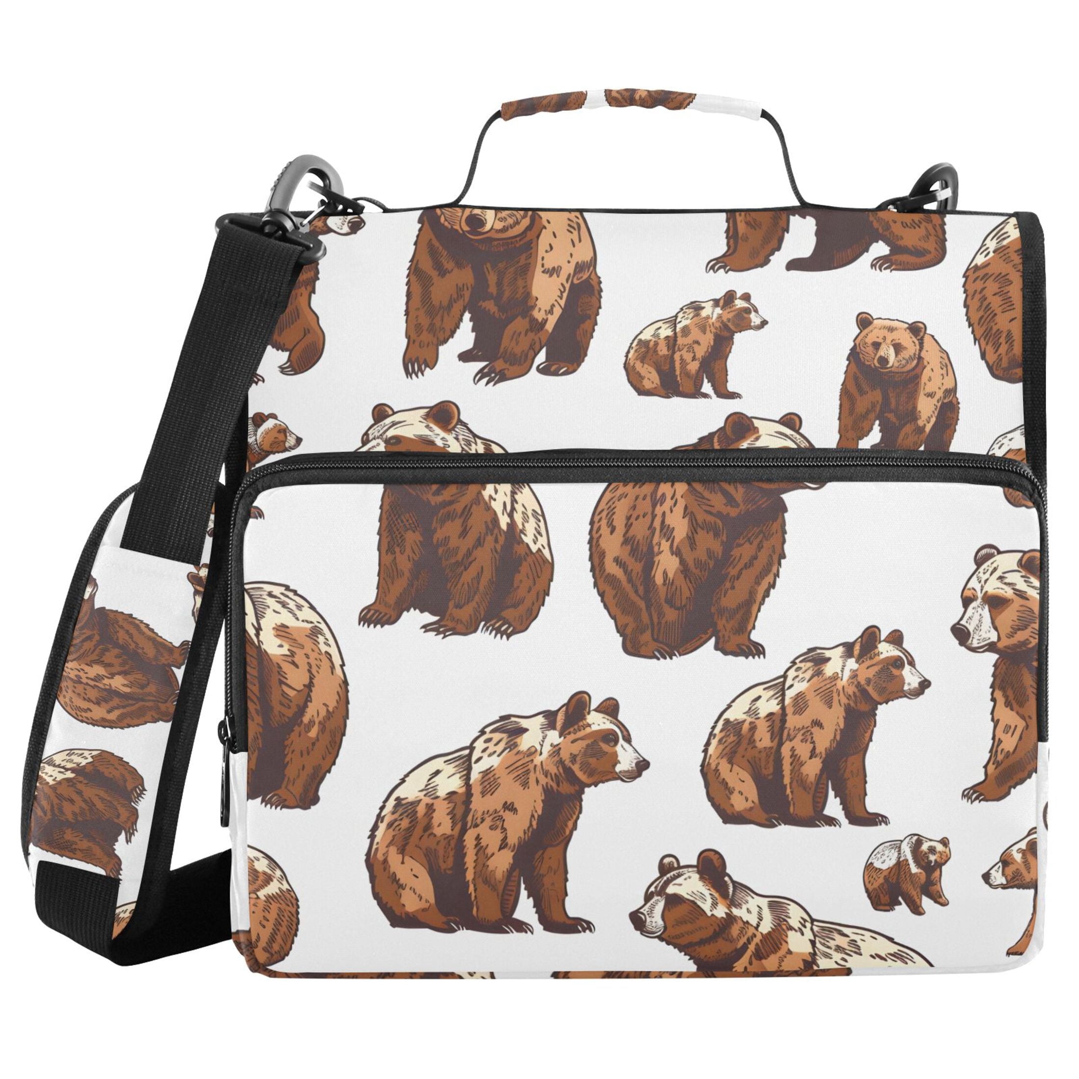 3 Ring Zipper Binder with Shoulder Strap Waterproof Trapper Keeper 2 Inch D-Ring 500 Sheets Capacity Cute Brown Bears