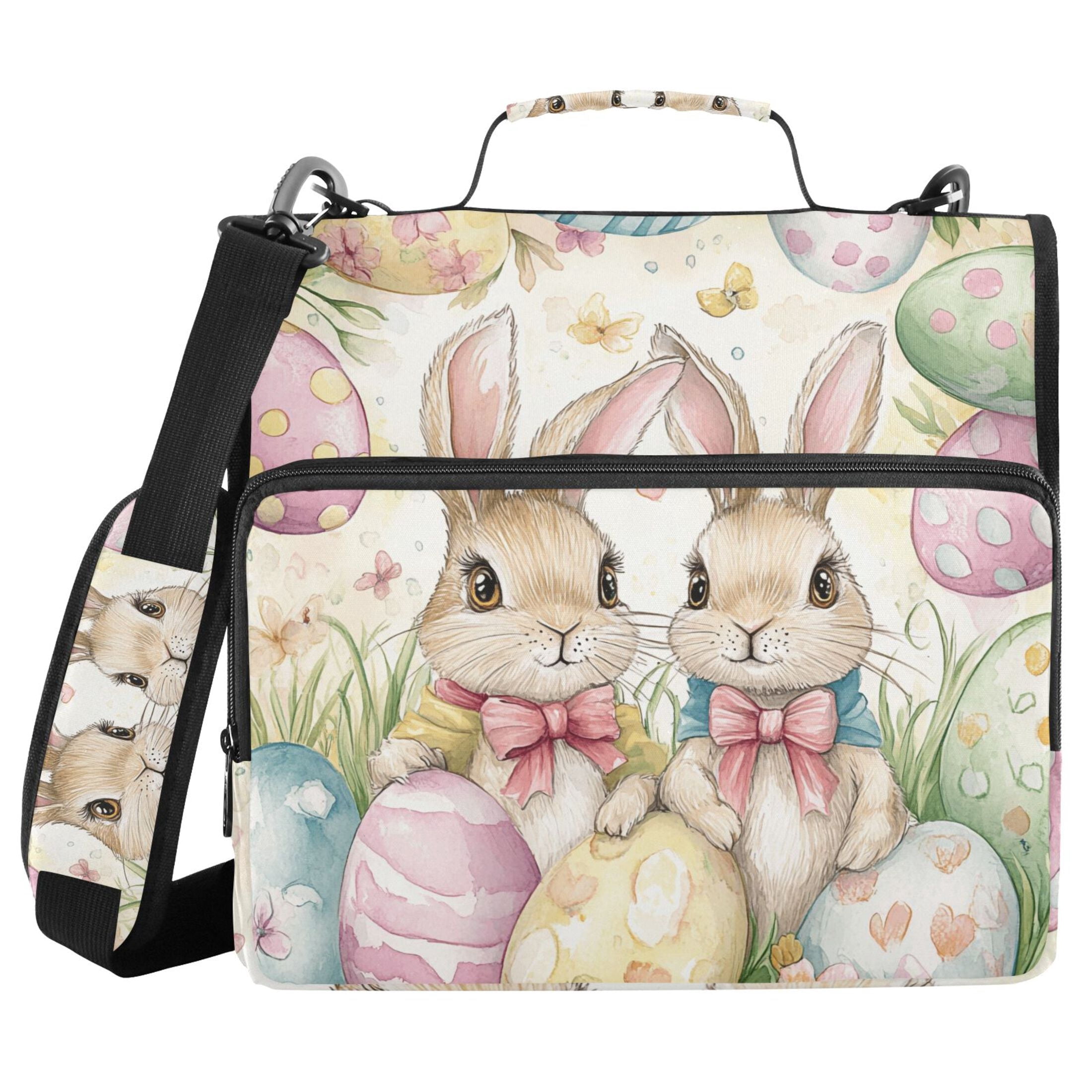 3 Ring Zipper Binder with Shoulder Strap Waterproof Trapper Keeper 2 Inch D-Ring 500 Sheets Capacity Cute Bunnies and Easter Eggs
