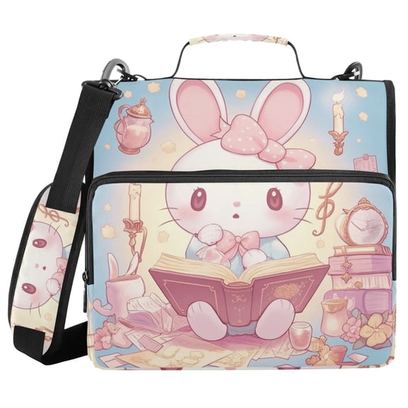 3 Ring Zipper Binder with Shoulder Strap Waterproof Trapper Keeper 2 Inch D-Ring 500 Sheets Capacity Cute Bunny Read Book