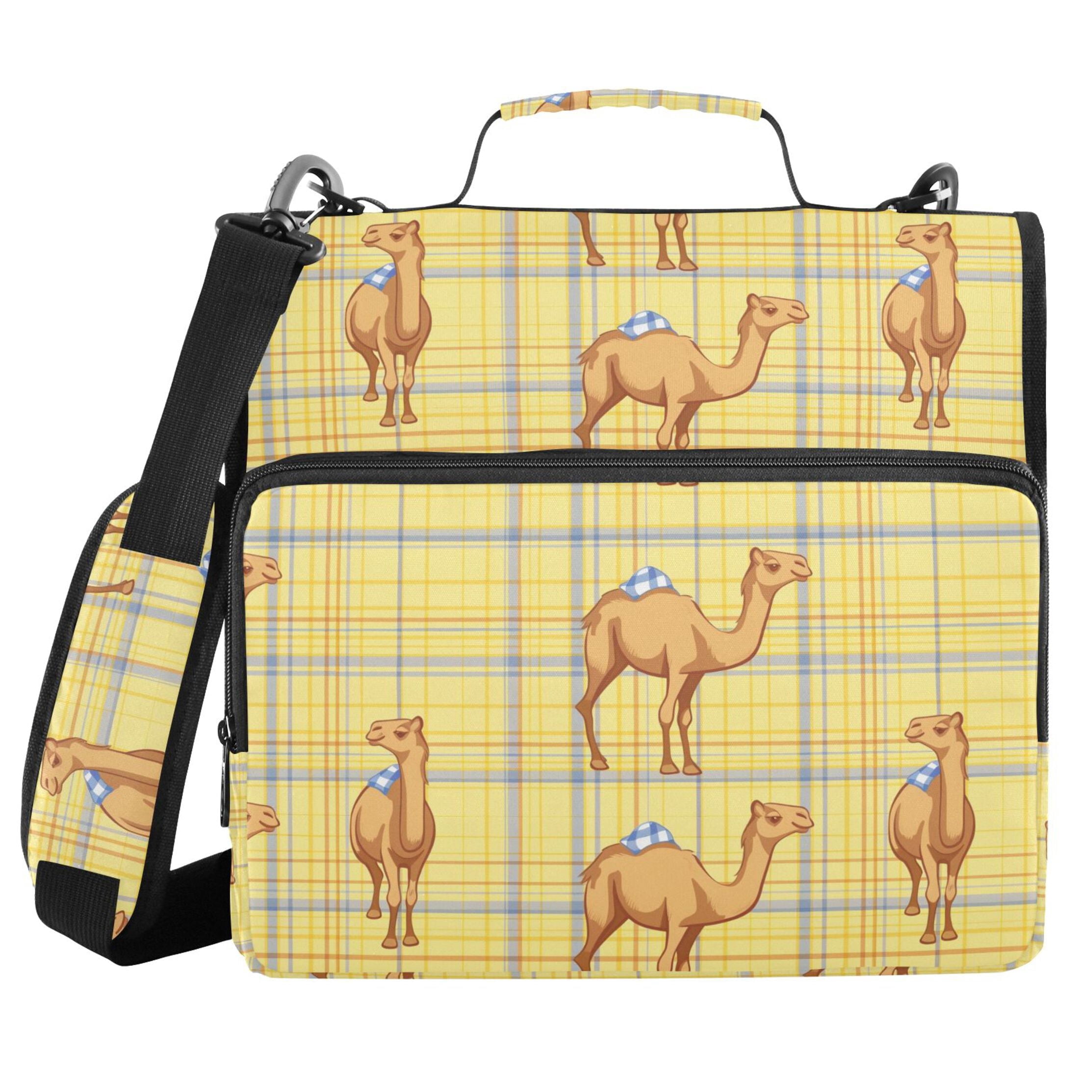 3 Ring Zipper Binder with Shoulder Strap Waterproof Trapper Keeper 2 Inch D-Ring 500 Sheets Capacity Cute Camel on Plaid