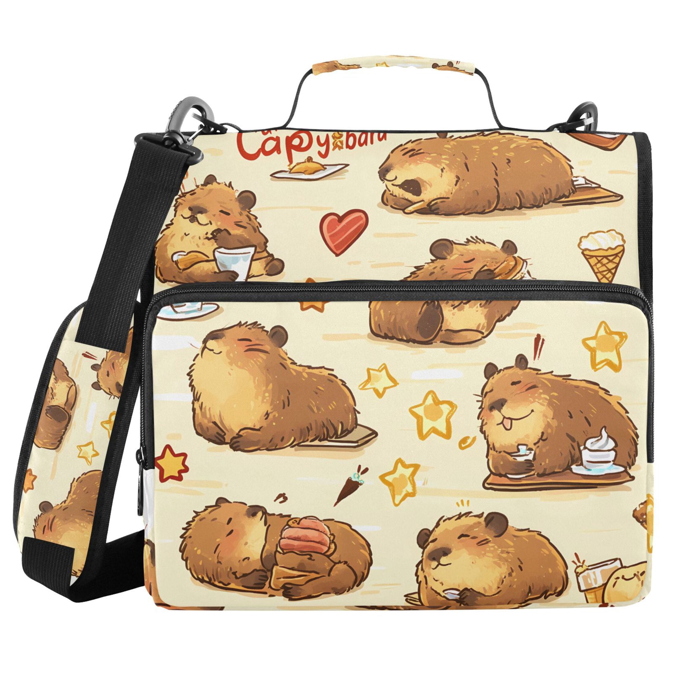 3 Ring Zipper Binder with Shoulder Strap Waterproof Trapper Keeper 2 Inch D-Ring 500 Sheets Capacity Cute Capybaras Doing Various Activities
