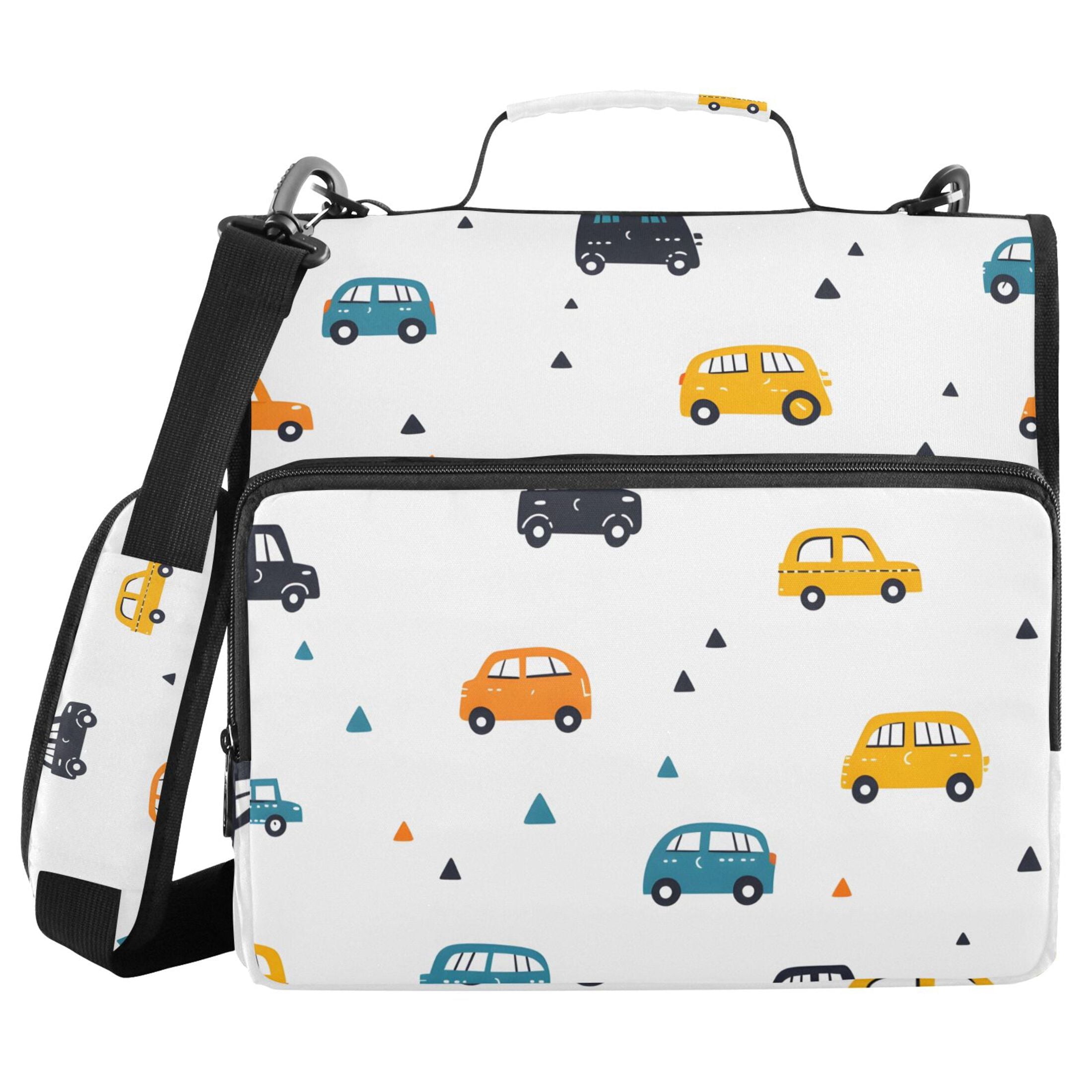 3 Ring Zipper Binder with Shoulder Strap Waterproof Trapper Keeper 2 Inch D-Ring 500 Sheets Capacity Cute Cars and Triangles