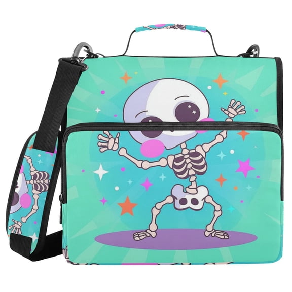 3 Ring Zipper Binder with Shoulder Strap Waterproof Trapper Keeper 2 Inch D-Ring 500 Sheets Capacity Cute Cartoon Skeleton Dancing