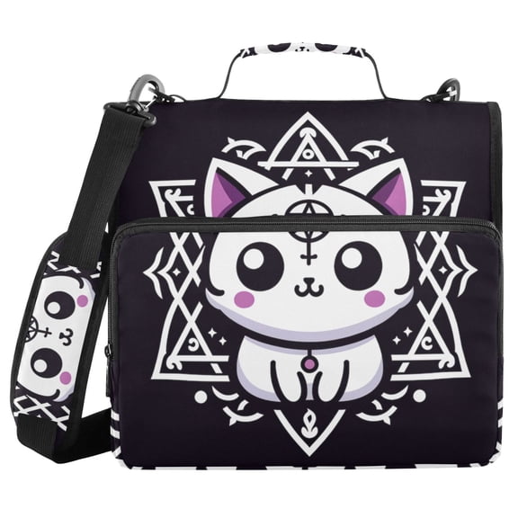3 Ring Zipper Binder with Shoulder Strap Waterproof Trapper Keeper 2 Inch D-Ring 500 Sheets Capacity Cute Cat with Hexagram
