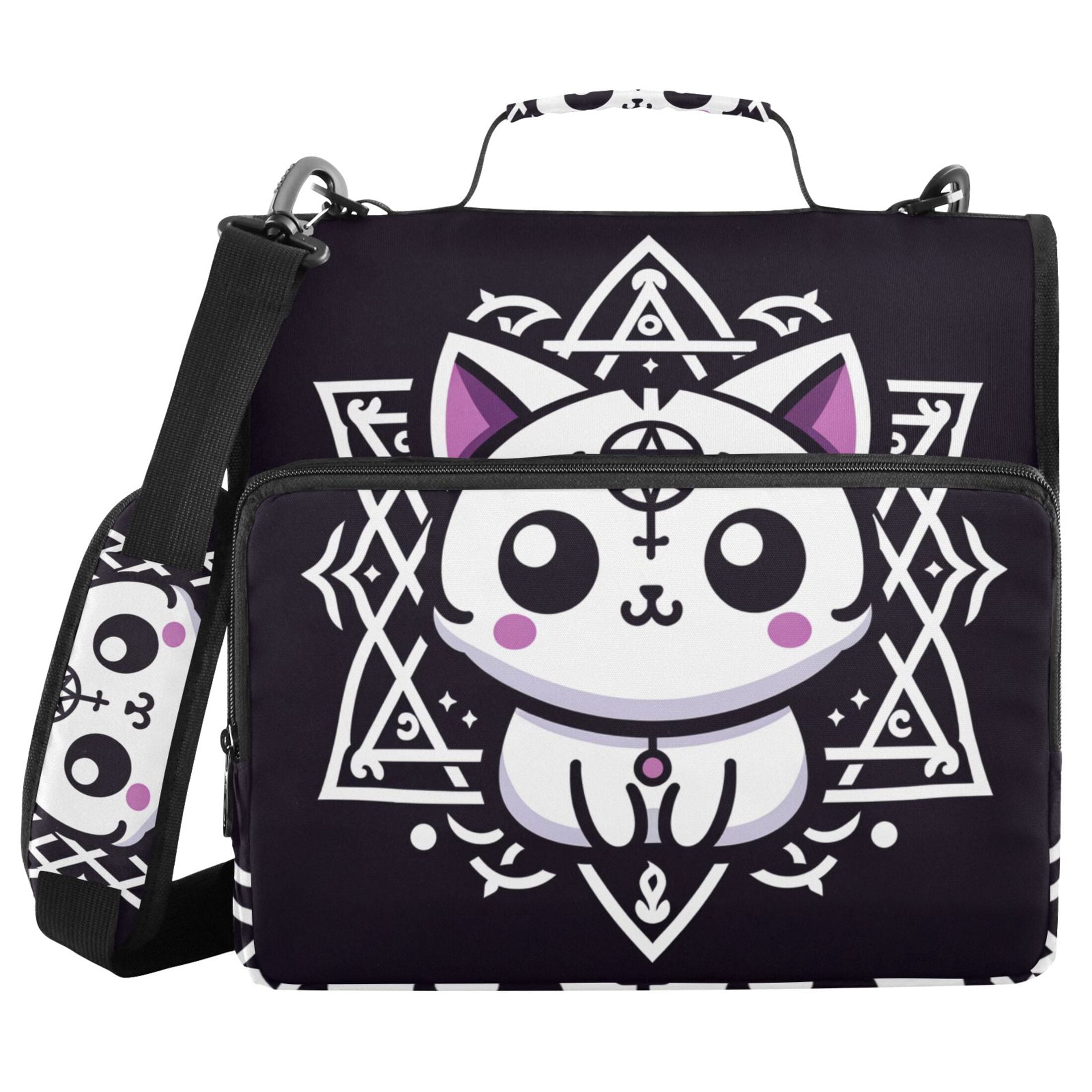 3 Ring Zipper Binder with Shoulder Strap Waterproof Trapper Keeper 2 Inch D-Ring 500 Sheets Capacity Cute Cat with Hexagram