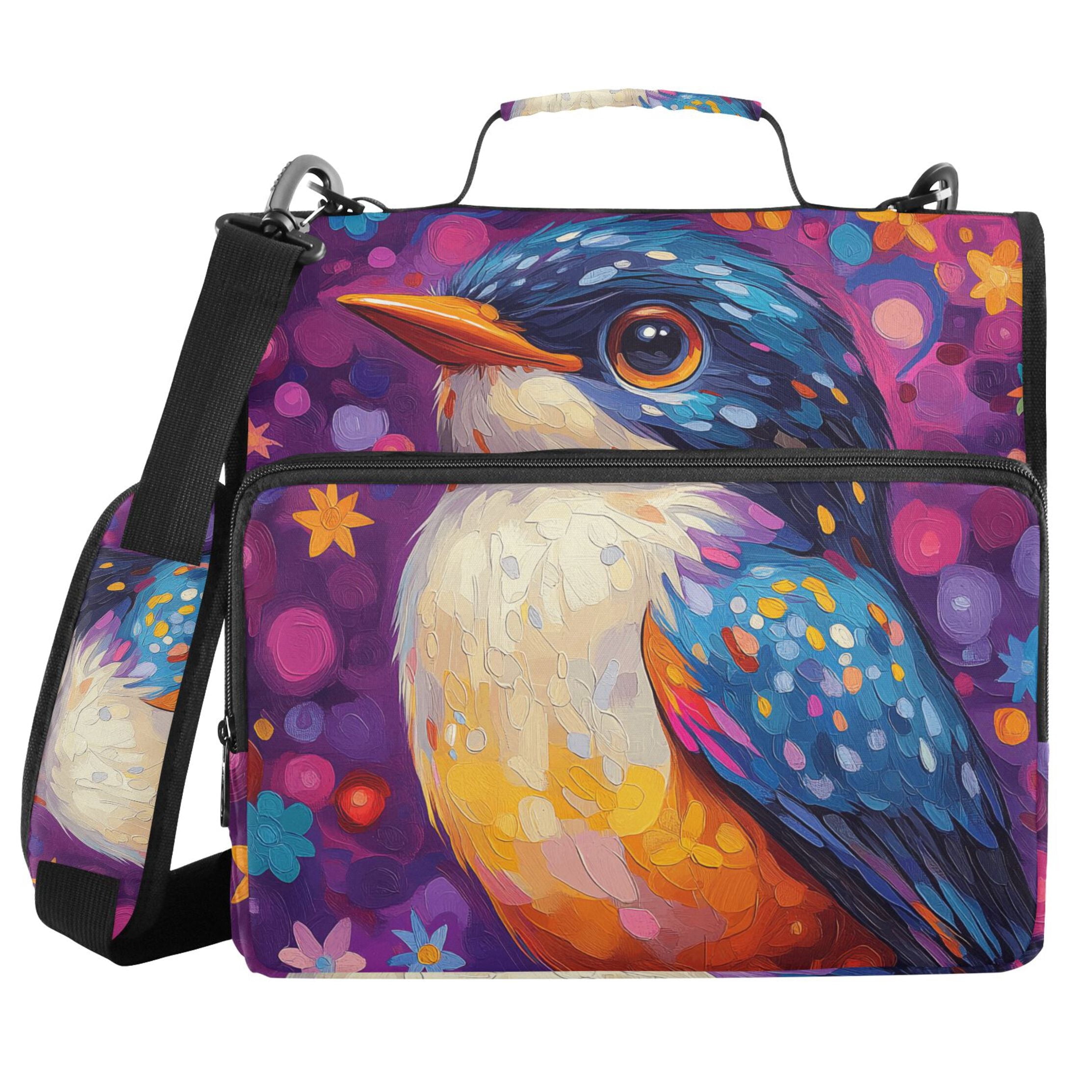 3 Ring Zipper Binder with Shoulder Strap Waterproof Trapper Keeper 2 Inch D-Ring 500 Sheets Capacity Cute Colorful Bbird