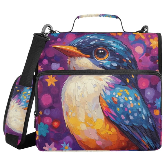 3 Ring Zipper Binder with Shoulder Strap Waterproof Trapper Keeper 2 Inch D-Ring 500 Sheets Capacity Cute Colorful Bbird