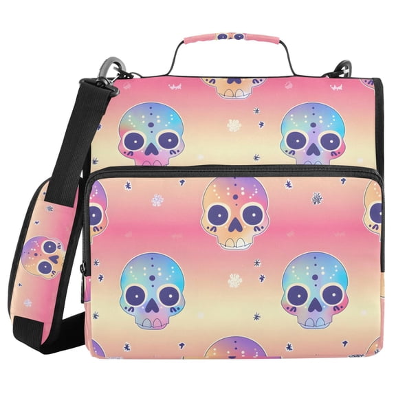 3 Ring Zipper Binder with Shoulder Strap Waterproof Trapper Keeper 2 Inch D-Ring 500 Sheets Capacity Cute Colorful Skull Head