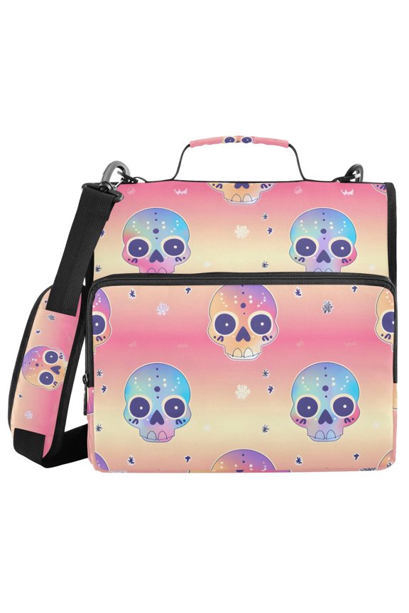 3 Ring Zipper Binder with Shoulder Strap Waterproof Trapper Keeper 2 Inch D-Ring 500 Sheets Capacity Cute Colorful Skull Head