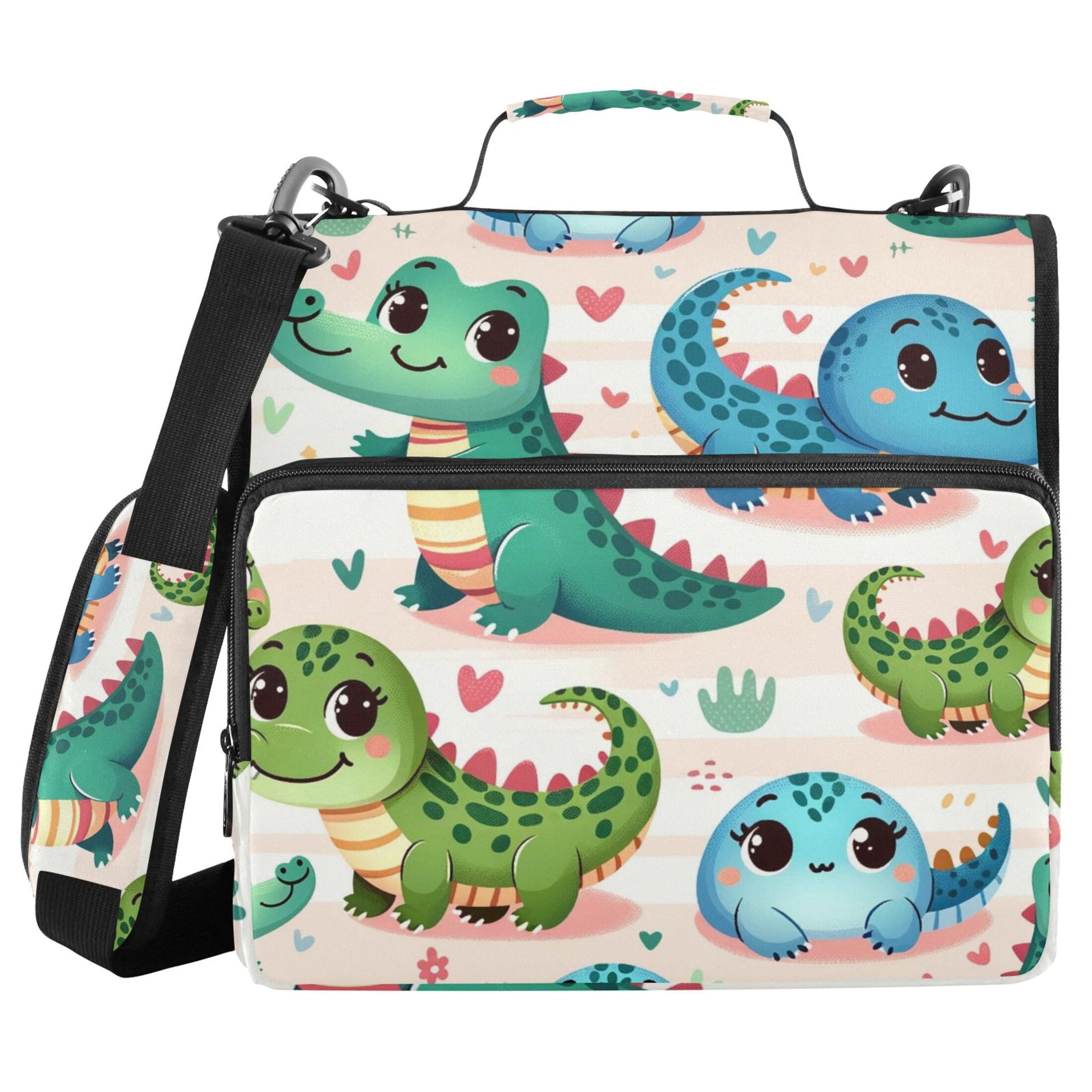 3 Ring Zipper Binder with Shoulder Strap Waterproof Trapper Keeper 2 Inch D-Ring 500 Sheets Capacity Cute Crocodile and Heart