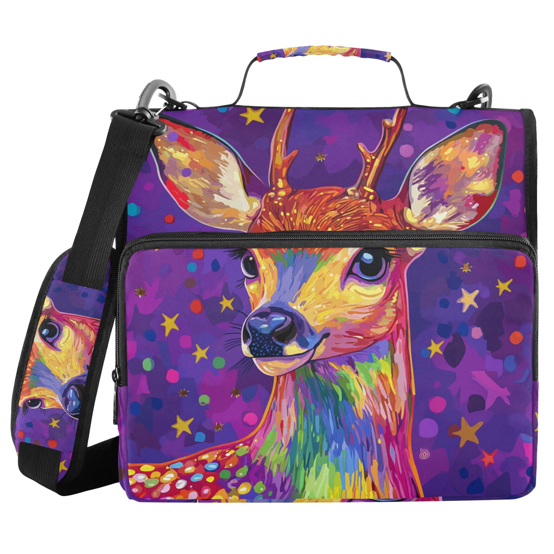 3 Ring Zipper Binder with Shoulder Strap Waterproof Trapper Keeper 2 Inch D-Ring 500 Sheets Capacity Cute Deer and Star