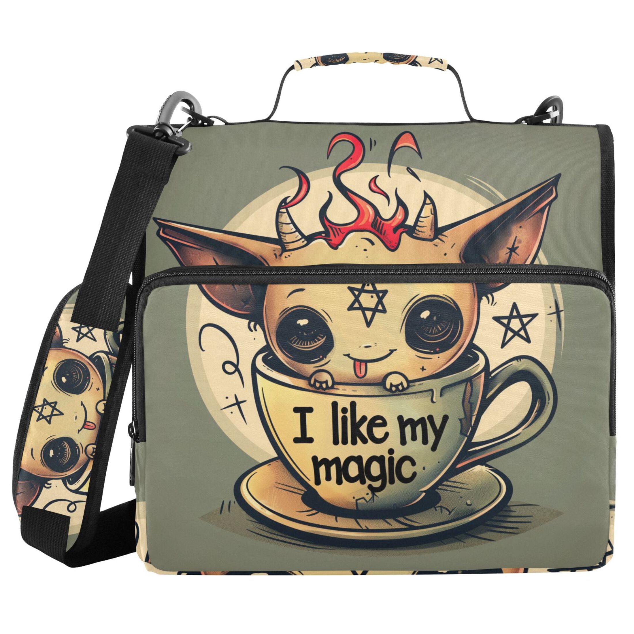 3 Ring Zipper Binder with Shoulder Strap Waterproof Trapper Keeper 2 Inch D-Ring 500 Sheets Capacity Cute Demon on Cup