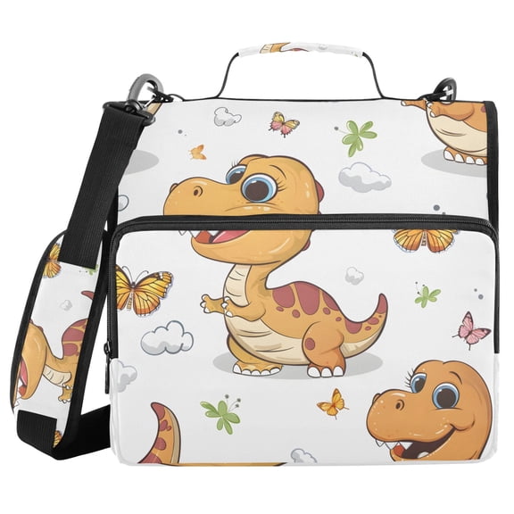 3 Ring Zipper Binder with Shoulder Strap Waterproof Trapper Keeper 2 Inch D-Ring 500 Sheets Capacity Cute Dinosaur and Butterfly