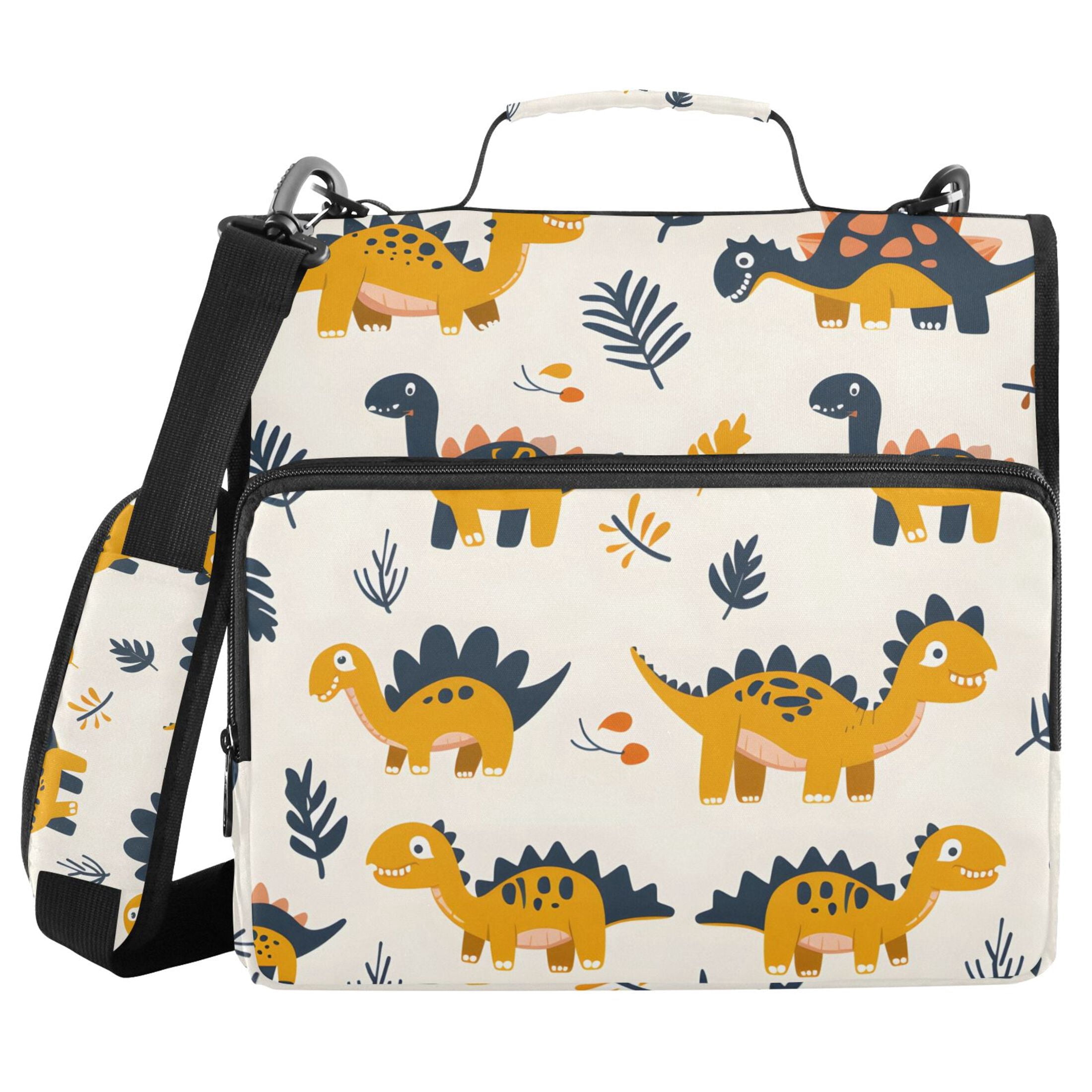 3 Ring Zipper Binder with Shoulder Strap Waterproof Trapper Keeper 2 Inch D-Ring 500 Sheets Capacity Cute Dinosaurs and Leaf