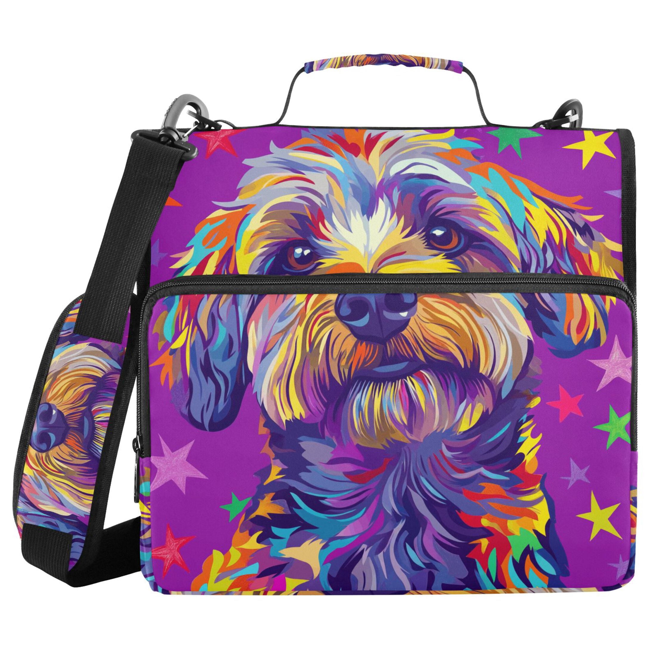 3 Ring Zipper Binder with Shoulder Strap Waterproof Trapper Keeper 2 Inch D-Ring 500 Sheets Capacity Cute Dog and Star