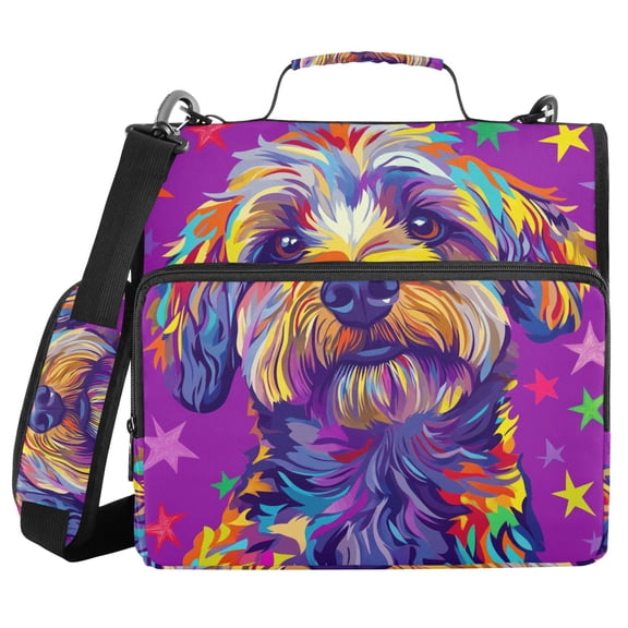 3 Ring Zipper Binder with Shoulder Strap Waterproof Trapper Keeper 2 Inch D-Ring 500 Sheets Capacity Cute Dog and Star