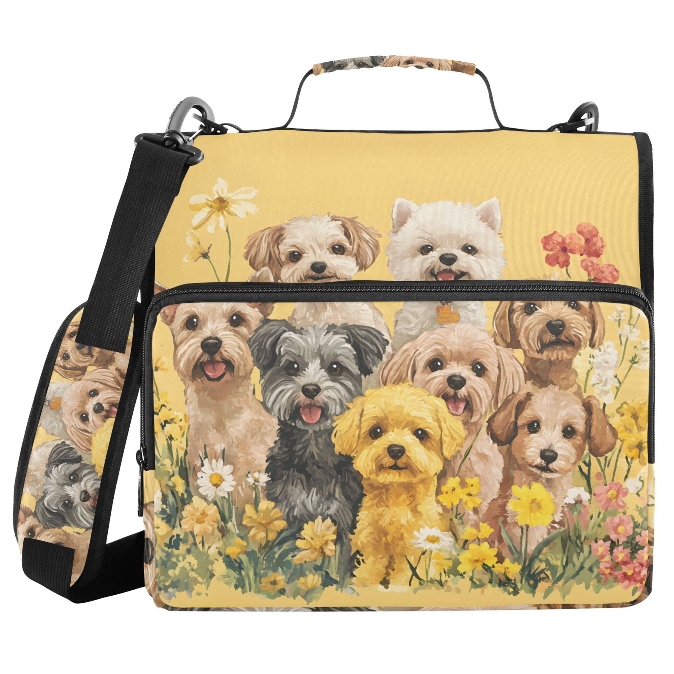 3 Ring Zipper Binder with Shoulder Strap Waterproof Trapper Keeper 2 Inch D-Ring 500 Sheets Capacity Cute Dogs with Happy and Joyful
