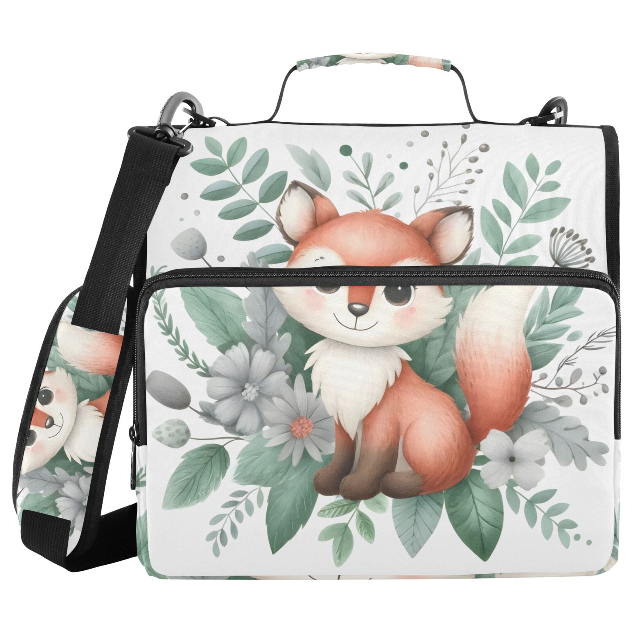 3 Ring Zipper Binder with Shoulder Strap Waterproof Trapper Keeper 2 Inch D-Ring 500 Sheets Capacity Cute Fox in Floral Bouquet