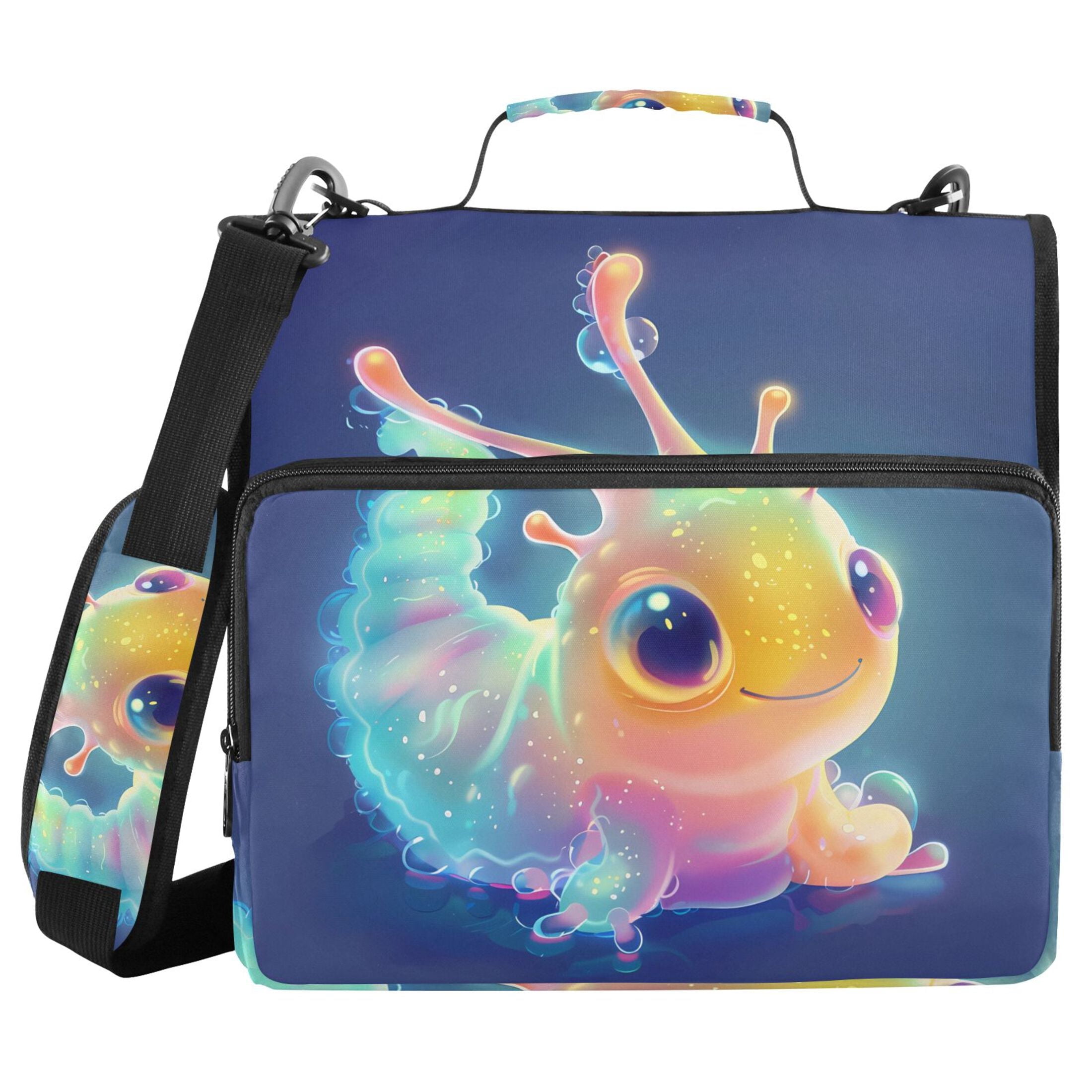 3 Ring Zipper Binder with Shoulder Strap Waterproof Trapper Keeper 2 Inch D-Ring 500 Sheets Capacity Cute Glow Sea Slug