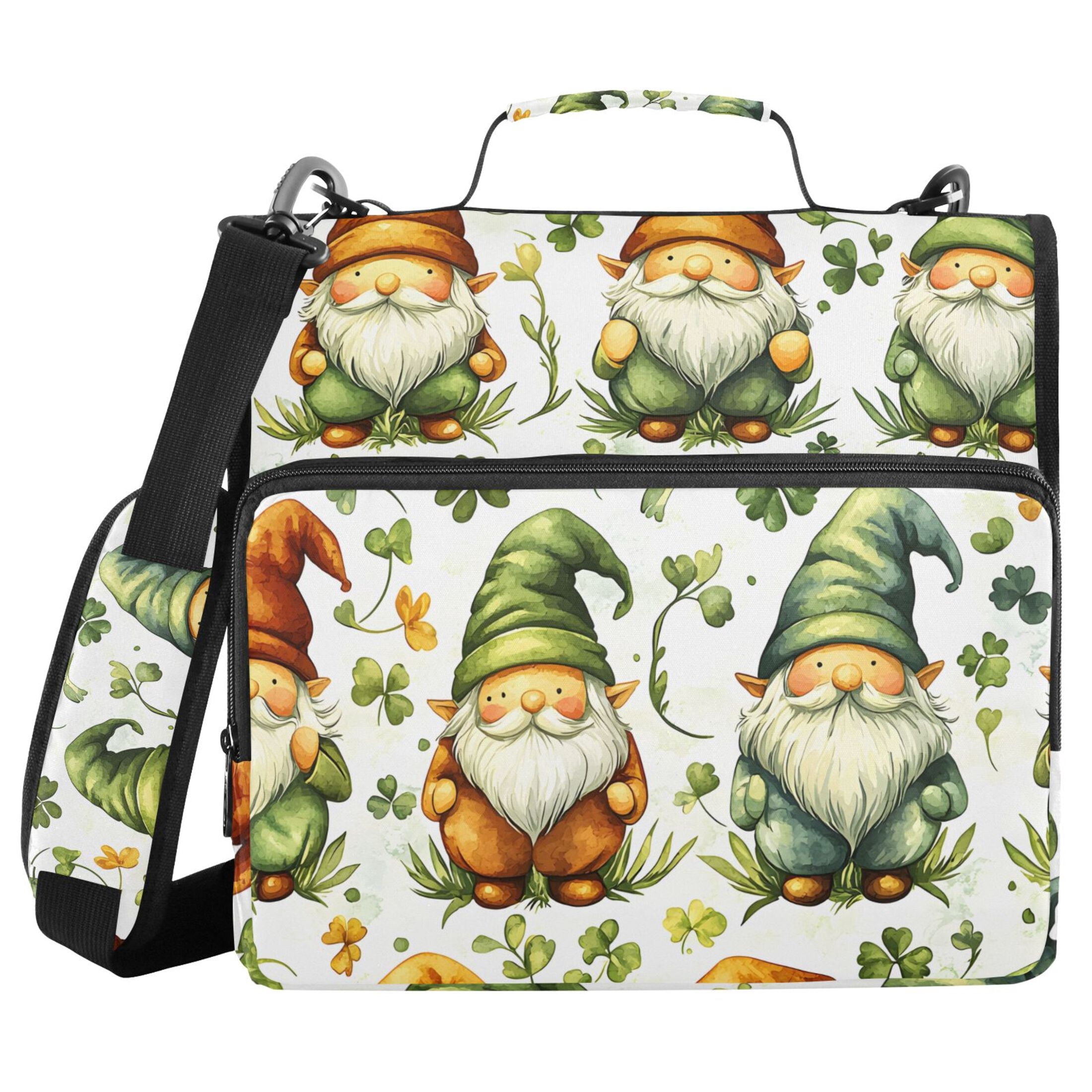 3 Ring Zipper Binder with Shoulder Strap Waterproof Trapper Keeper 2 Inch D-Ring 500 Sheets Capacity Cute Gnomes with Hats