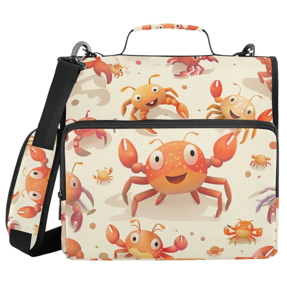 3 Ring Zipper Binder with Shoulder Strap Waterproof Trapper Keeper 2 Inch D-Ring 500 Sheets Capacity Cute Happy Crabs