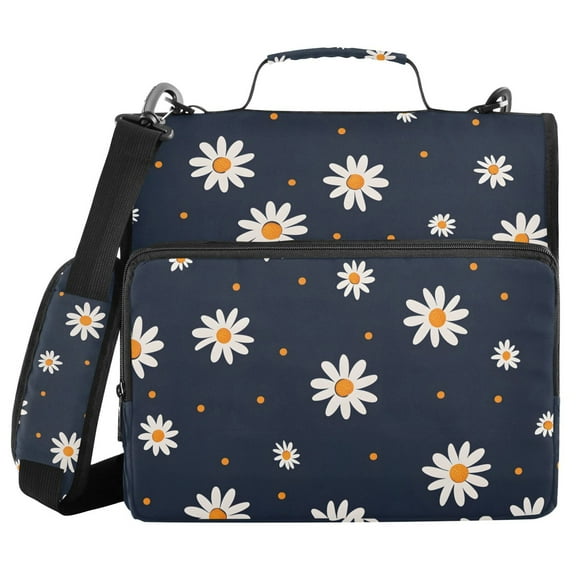 3 Ring Zipper Binder with Shoulder Strap Waterproof Trapper Keeper 1.5 Inch D-Ring 500 Sheets Capacity Cute Little Daisy