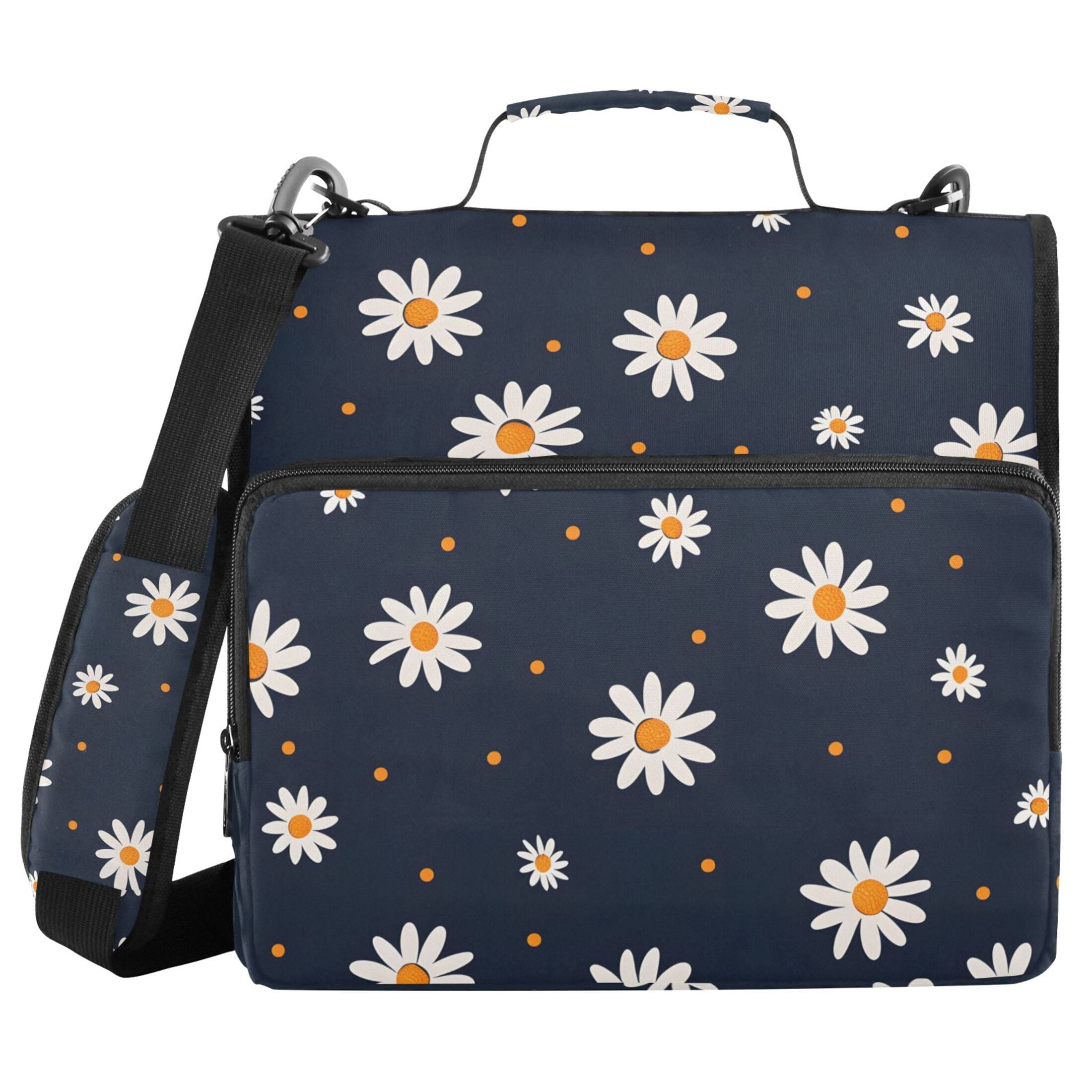 3 Ring Zipper Binder with Shoulder Strap Waterproof Trapper Keeper 2 Inch D-Ring 500 Sheets Capacity Cute Little Daisy